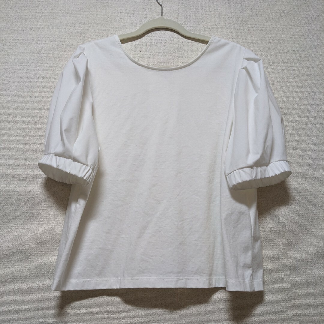 GU(ジーユー)のGU　2WAY布帛コンビネーションT(5分袖)ZOFF WHITE, 3XL レディースのトップス(シャツ/ブラウス(半袖/袖なし))の商品写真