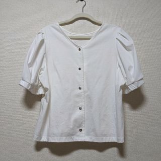 ジーユー(GU)のGU　2WAY布帛コンビネーションT(5分袖)ZOFF WHITE, 3XL(シャツ/ブラウス(半袖/袖なし))