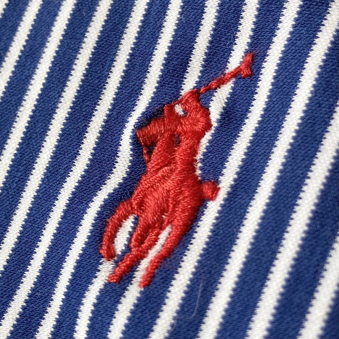 ポロラルフローレン ロゴ刺繍 ストライプ ニット ドレスシャツ XS ネイビー