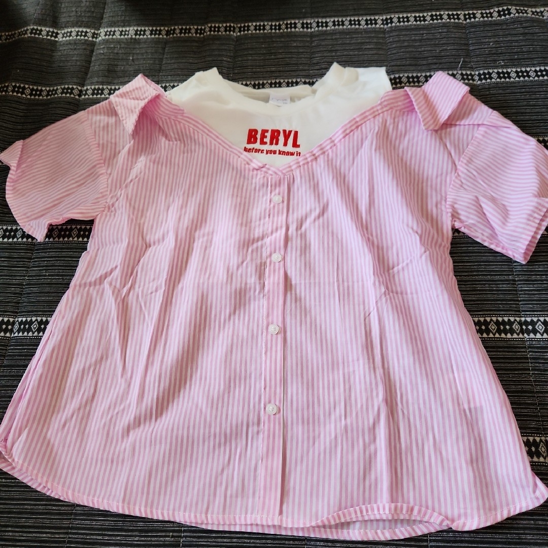 ガールズ　ピンクストライプシャツ キッズ/ベビー/マタニティのキッズ服女の子用(90cm~)(ブラウス)の商品写真