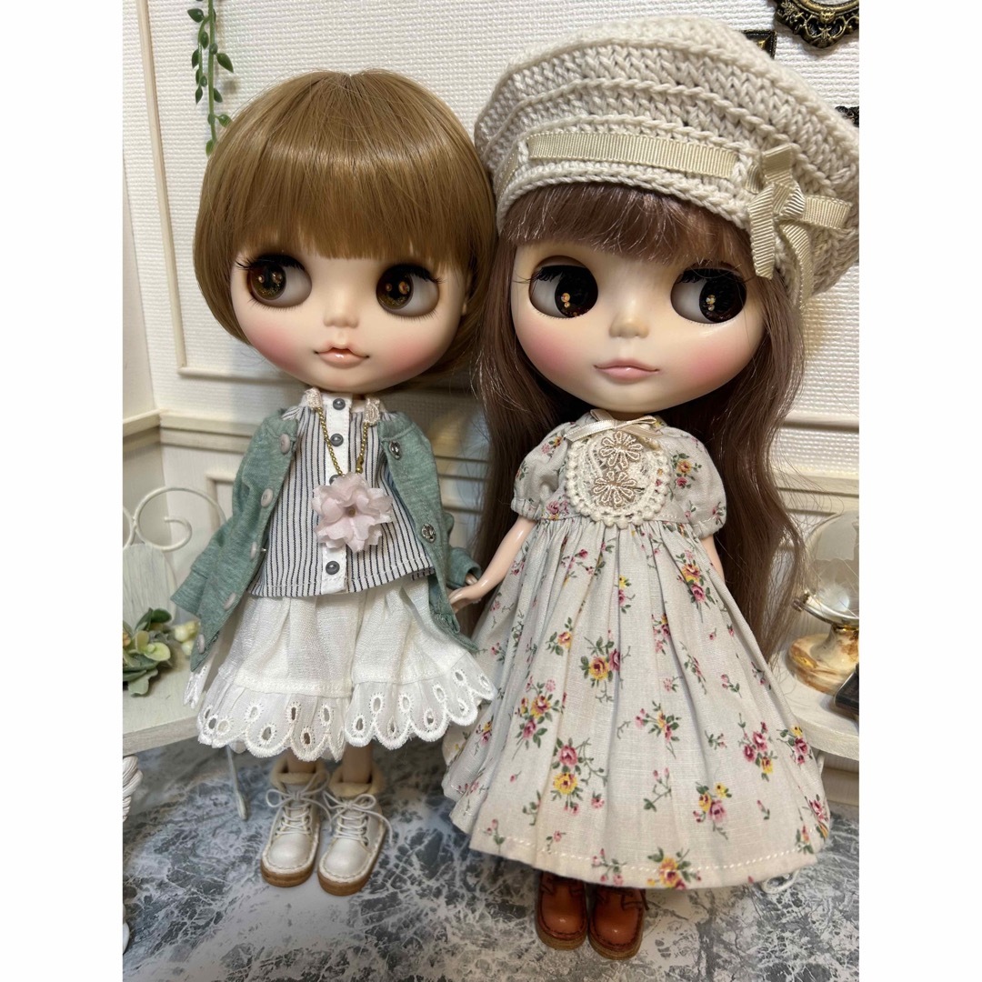 ネオブライスアウトフィット作家様☆小花柄×ストライプ×白レースのお