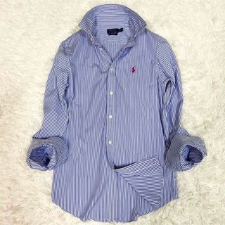 ポロラルフローレン(POLO RALPH LAUREN)の極美品✨ Ralph Lauren CUSTOM FITストライプシャツ　ブルー(シャツ/ブラウス(長袖/七分))