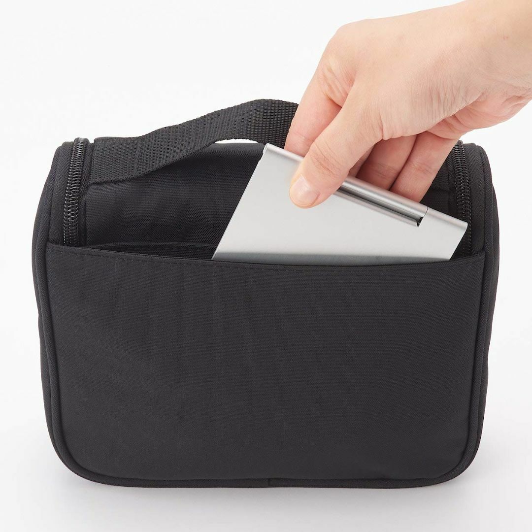 【色: 黒】無印良品 ポリエステル吊して使える洗面用具ケース 黒・約16×19×