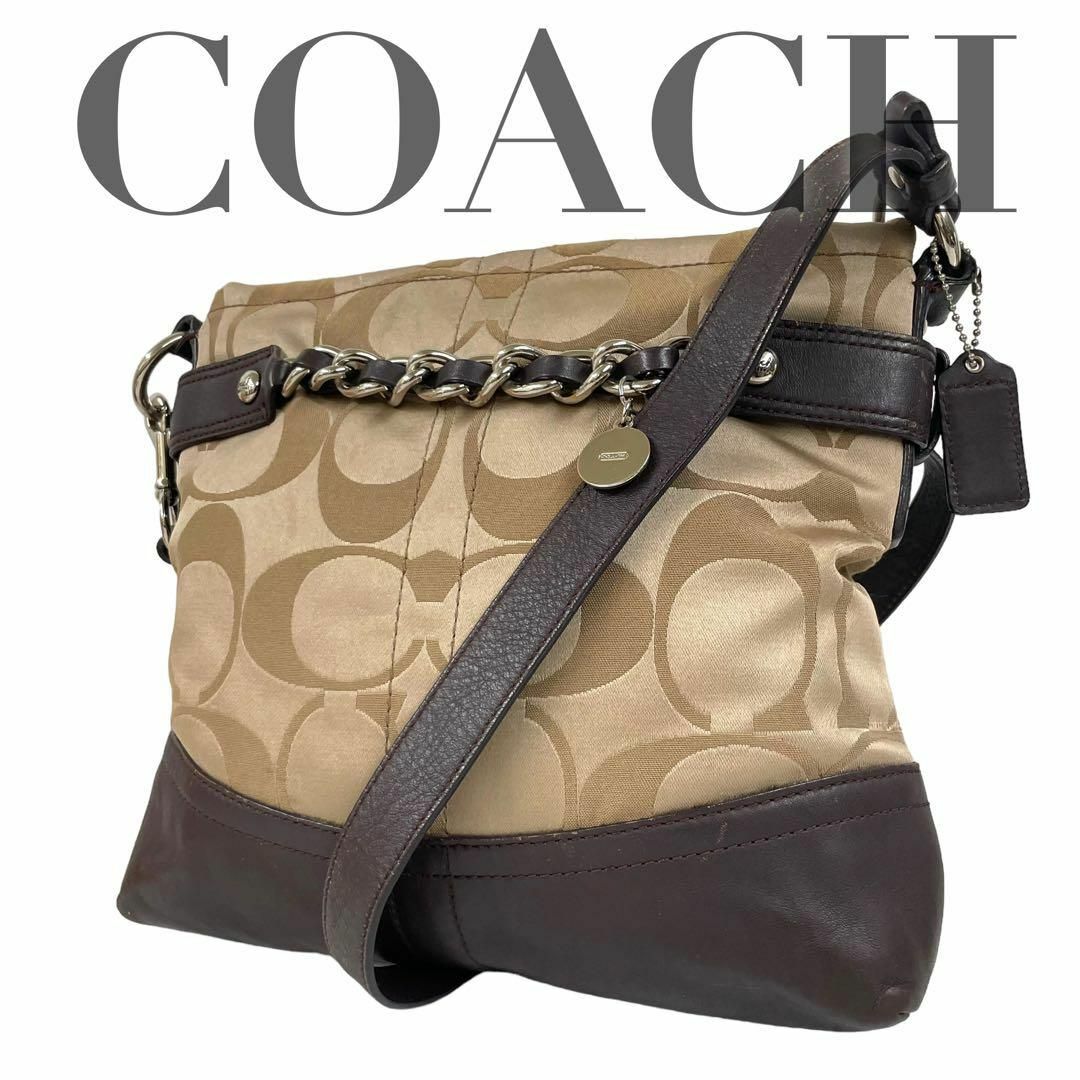 coach コーチ　ショルダーバッグ　シグネチャー　レザー　キャンバス　ブラウン | フリマアプリ ラクマ