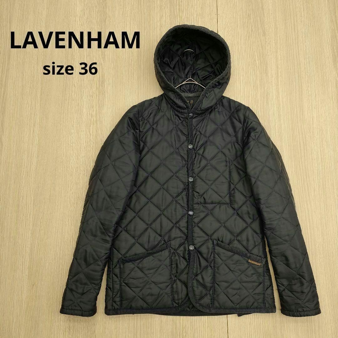 LAVENHAM ラベンハム キルティング フード ジャケット 36 紺 中綿