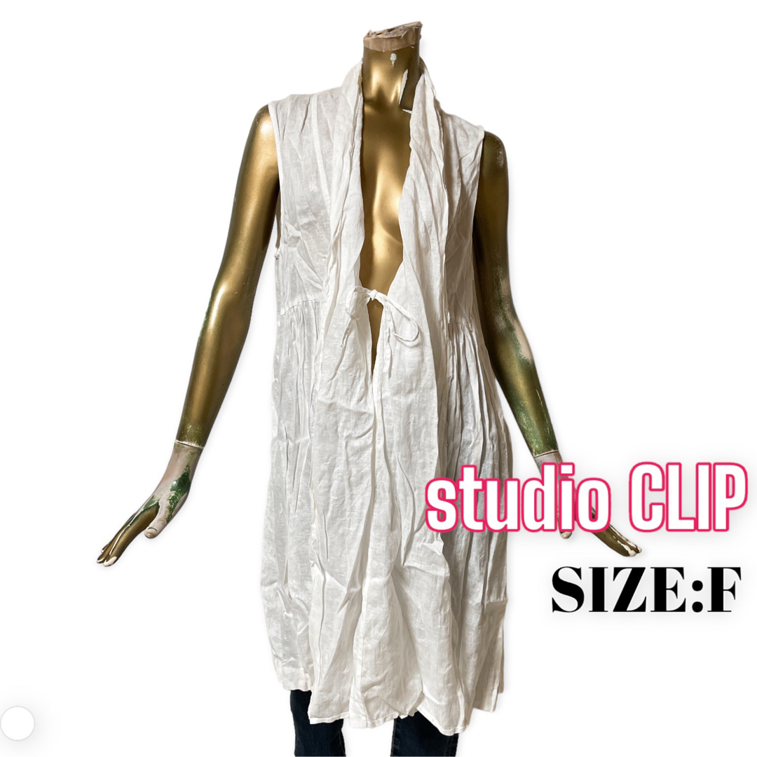 STUDIO CLIP(スタディオクリップ)のstudioCLIP ♥ シンプル カジュアル 麻 リネンローブロング ベスト レディースのトップス(ベスト/ジレ)の商品写真
