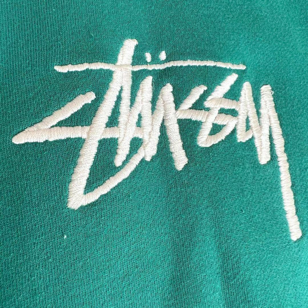 希少✨️STUSSY センターロゴ 刺繍 パーカー フーディー グリーン 緑 S 2