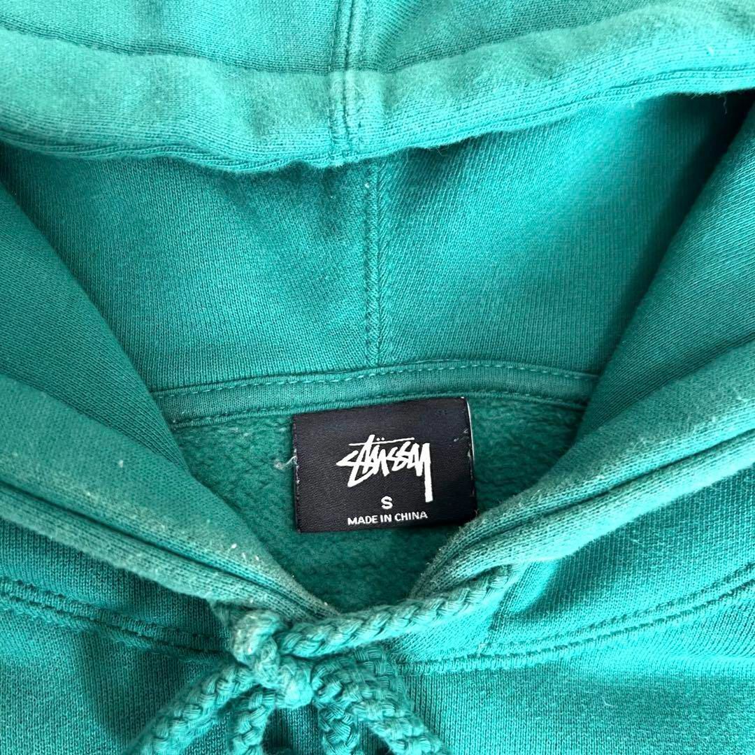 希少✨️STUSSY センターロゴ 刺繍 パーカー フーディー グリーン 緑 S 3