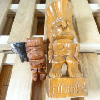 ハワイ Tiki ティキ ハンドメイド 天然木 木彫り 像 置物 木製 土産(置物)