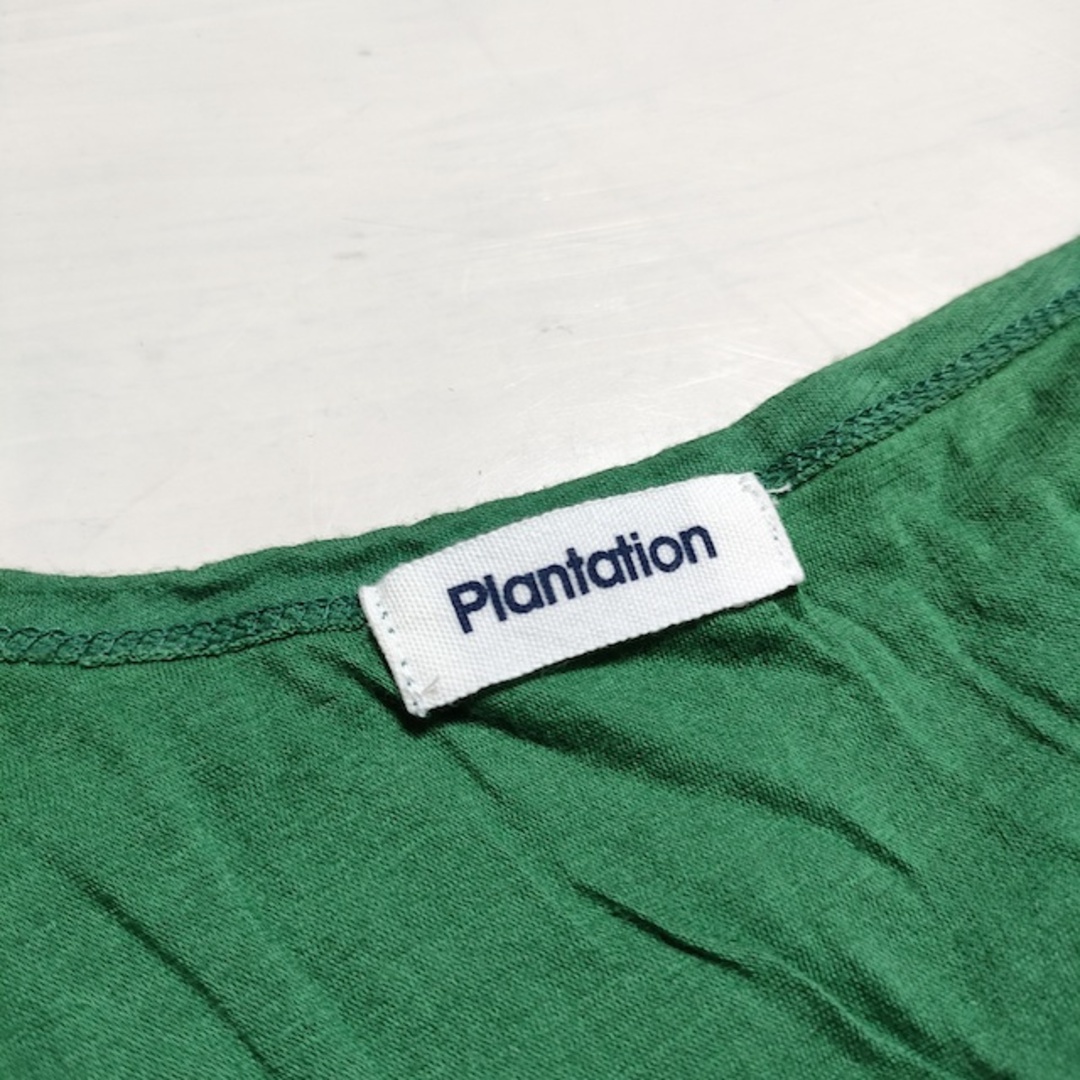 Plantation(プランテーション)のPlantation レイヤードデザイン ヘンリーネック サイズM 長袖Ｔシャツ カットソー ロンＴ グリーン レディース プランテーション【中古】3-0806M△ レディースのトップス(Tシャツ(長袖/七分))の商品写真