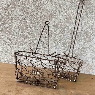 横長ワイヤーメッシュハンギング容器シャビー郵送(プランター)
