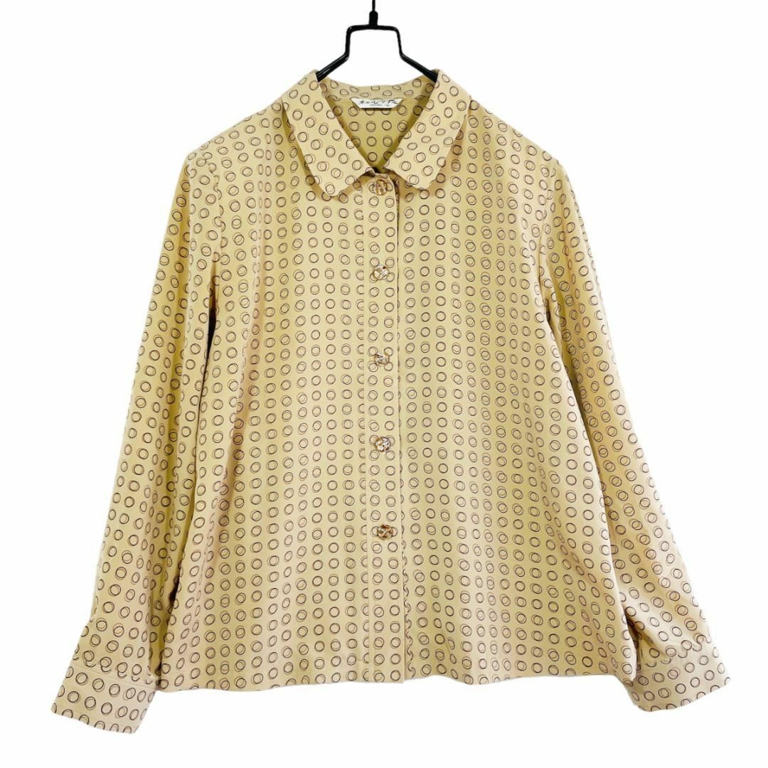 日本製 ベージュ 総柄 幾何学柄シャツブラウス 昭和レトロ vintage一点物