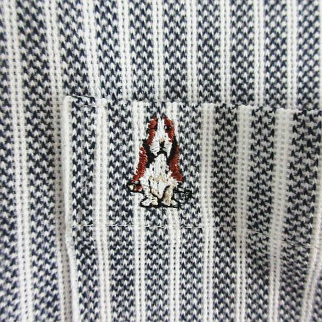 Hush Puppies(ハッシュパピー)のハッシュパピー ポロシャツ 半袖 ボタンダウン ストライプ ロゴ M 紺×白 メンズのトップス(ポロシャツ)の商品写真