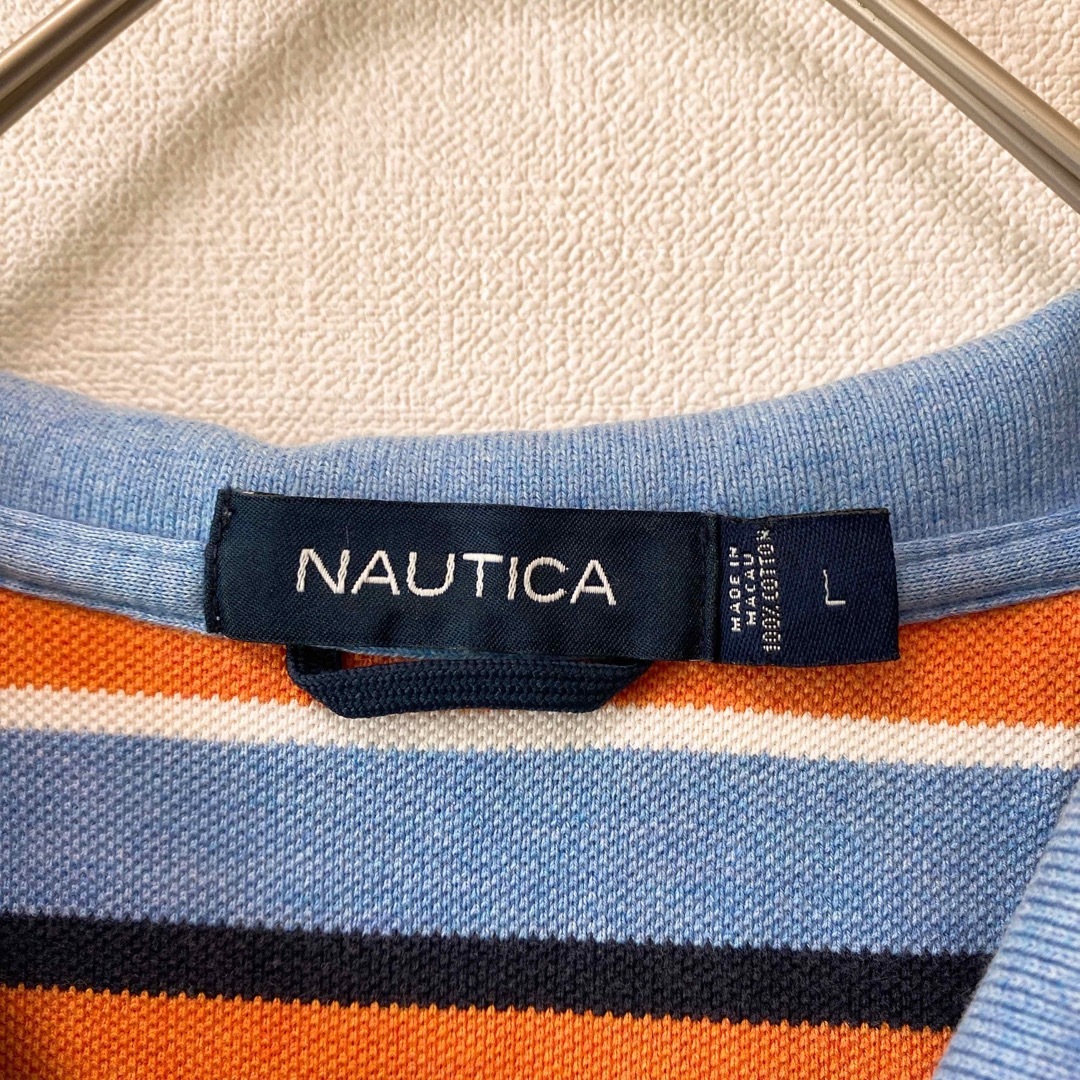 NAUTICA(ノーティカ)のノーティカ　半袖ポロシャツ　ラガー　ボーダー　刺繍ロゴ　男女兼用　Lサイズ メンズのトップス(ポロシャツ)の商品写真