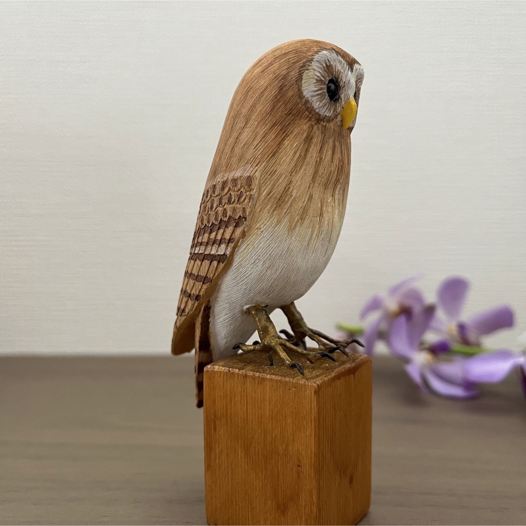 野鳥彫刻 フクロウ 9.5㎝ 作者ituo-