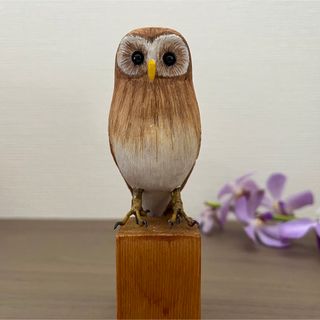 野鳥彫刻 フクロウ 9.5㎝ 作者ituo(彫刻/オブジェ)