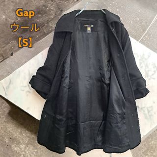 ギャップ(GAP)のGAP プレミアムゴールド 七分袖 ウールコート ブラック Ssize(ロングコート)