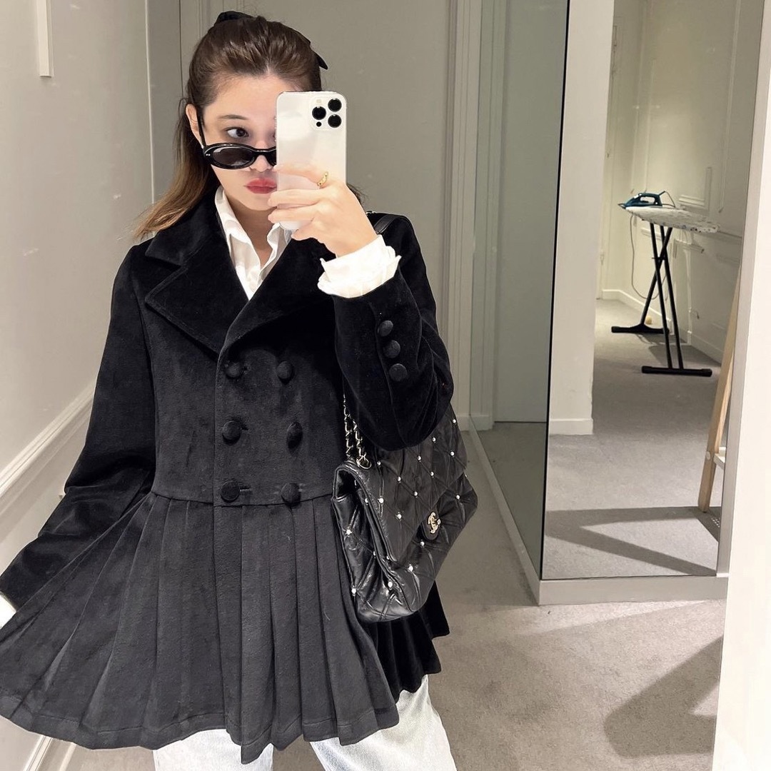 epine pleats frill jacket velours black