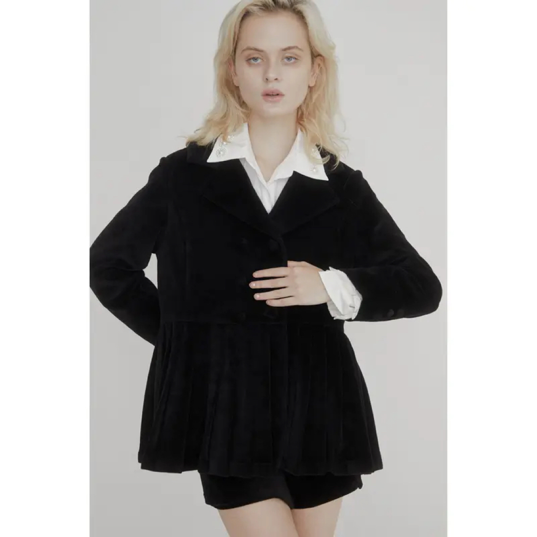 epine pleats frill jacket velours black