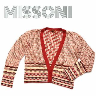 ミッソーニ(MISSONI)のミッソーニ■大きめ44/幾何学柄 ウール×シルク長袖カーディガン ニット(カーディガン)