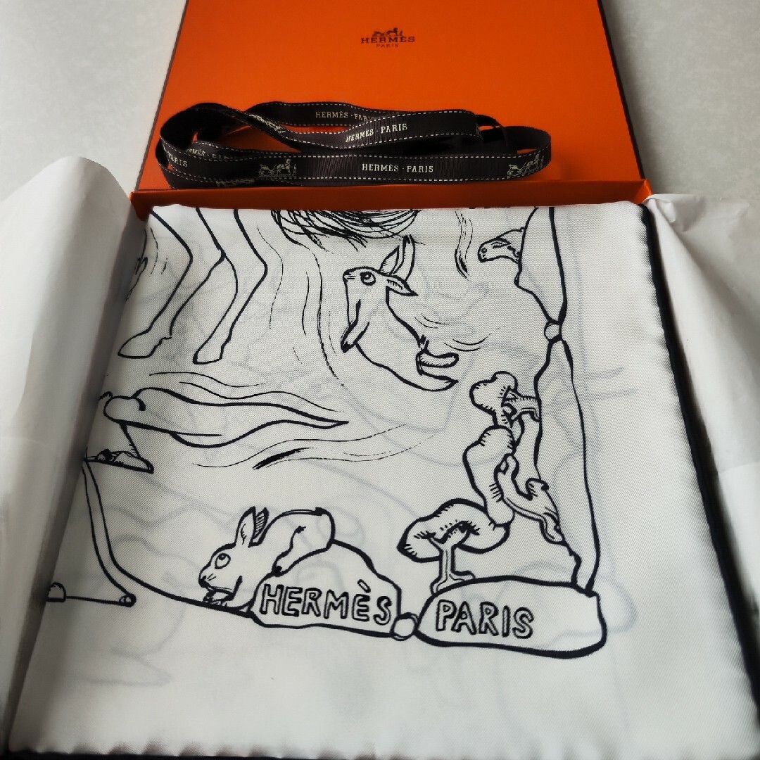 タグ付き新品未使用 HERMES エルメス 2023AWカレ90 千と一のウサギ