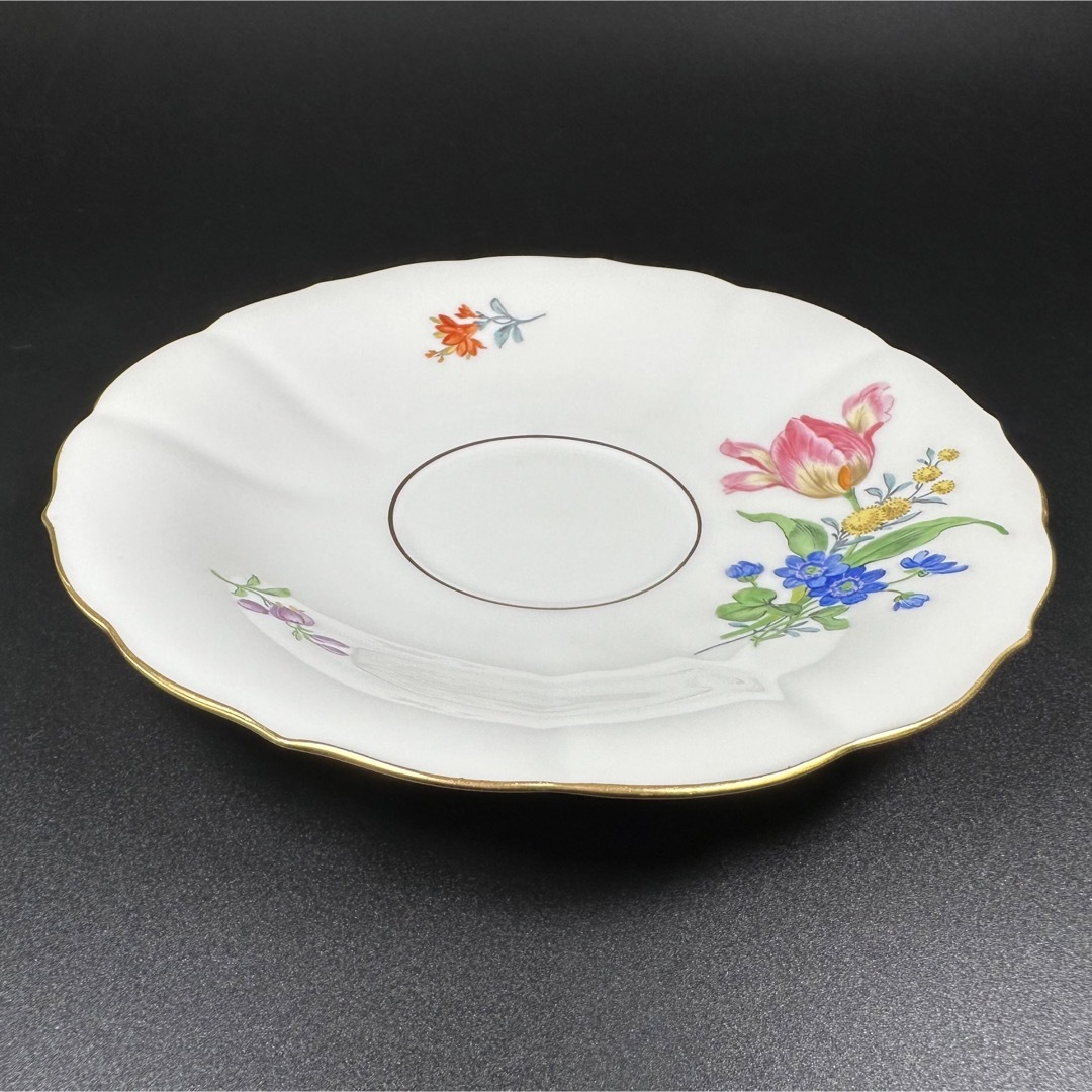 美品 マイセン 3つ花 チューリップ ティーカップ&ソーサー1客、1級品 8