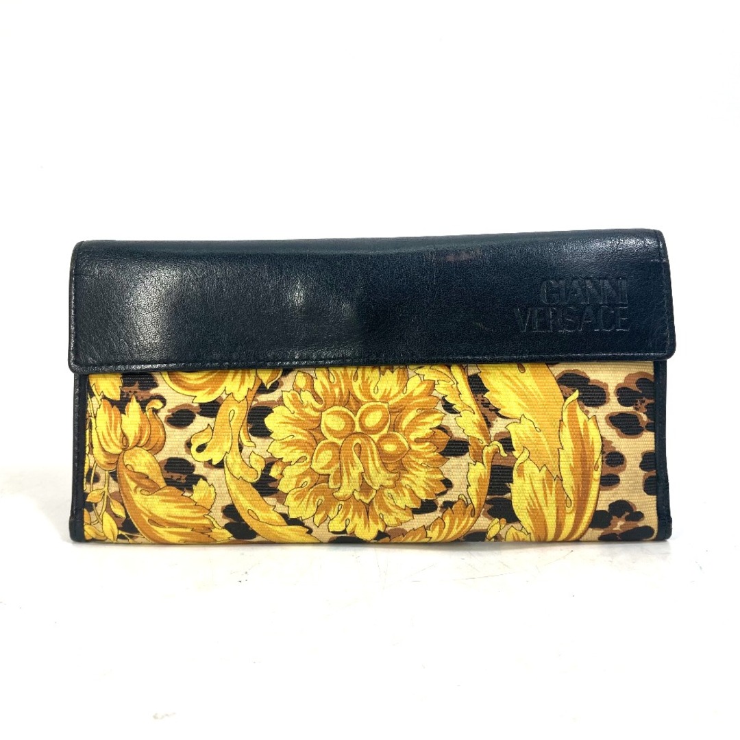 ヴェルサーチ VERSACE レオパード 豹柄 ヒョウ ヴィンテージ フラップ 長財布 PVC/レザー イエロー