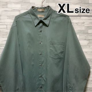 シャツ(shirts)のシャツ　長袖　グリーン　緑　XL　ストライプ　USA古着　VAN HEUSEN(シャツ)