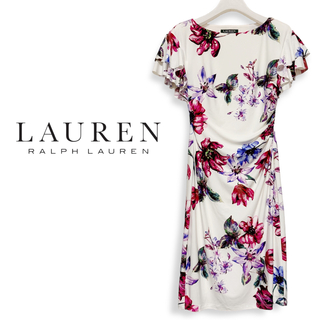 ラルフローレン(Ralph Lauren)のLAUREN ローレン♥️ラルフローレン ジャージードレス ワンピース フリル袖(ひざ丈ワンピース)