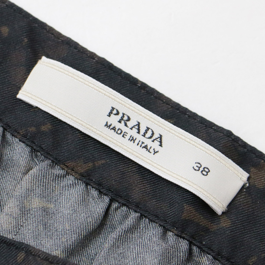 PRADA(プラダ)のPRADA プラダ スカート ミディ ブラック ベージュ 黒 38(M) 膝丈 プリーツ ギャザー 総レース プリント きれいめ 大人女子 イタリア製 ブランド 【レディース】【中古】 レディースのスカート(ひざ丈スカート)の商品写真