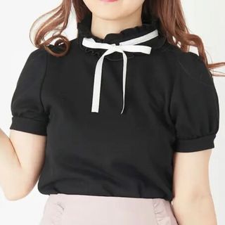 アンクルージュ(Ank Rouge)のフリルハイネックパフTOPS ブラック ♡ Ank Rouge(カットソー(半袖/袖なし))