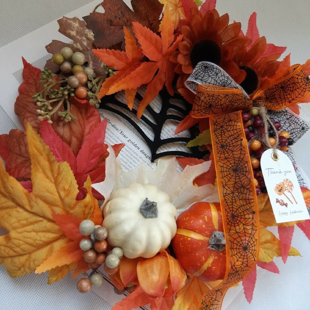 大人可愛いハロウィンリース♪アーティフィシャルフラワーリース♪