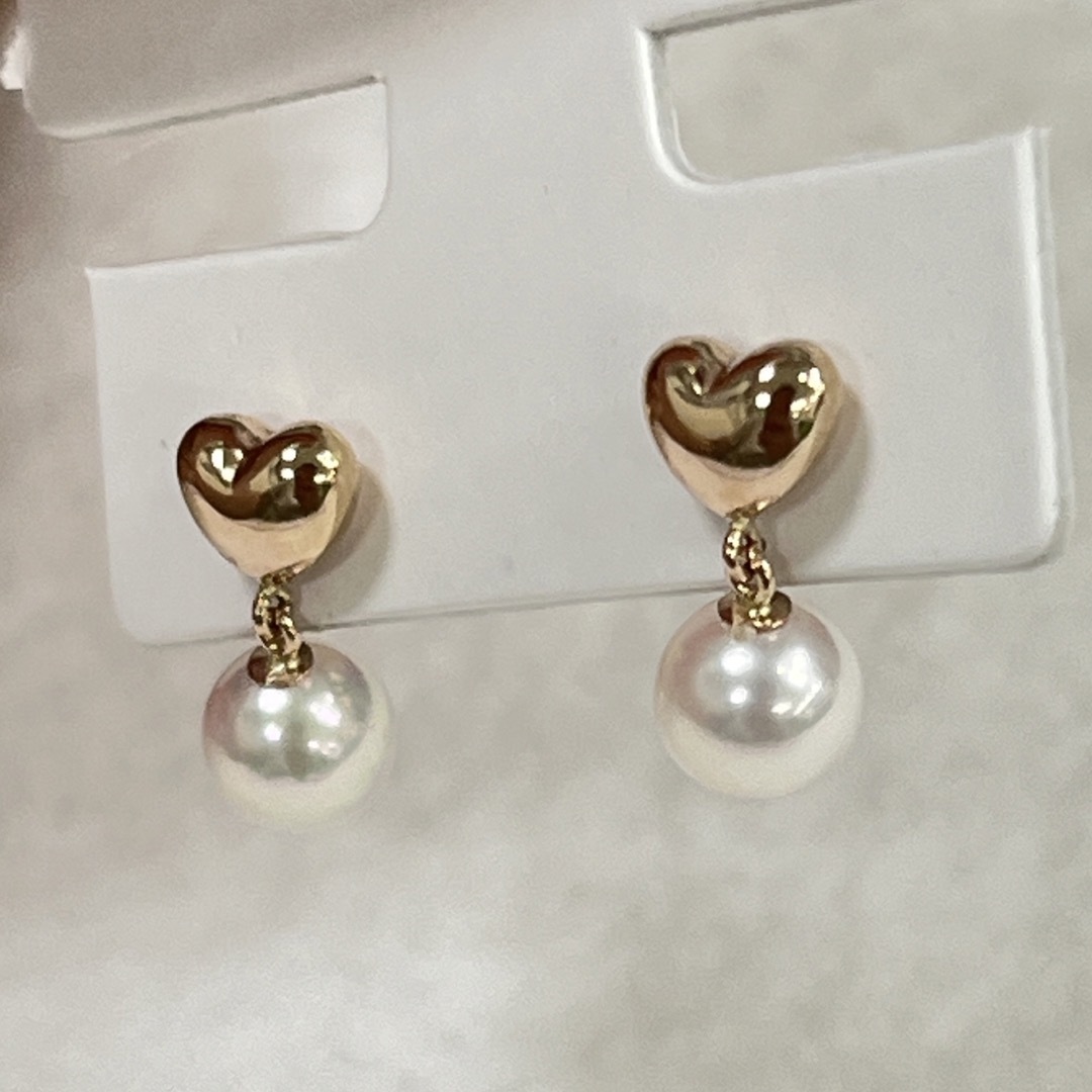 アコヤ真珠ピアス パールピアス 18KPG 地金ハート 真珠5.5mmの通販 by