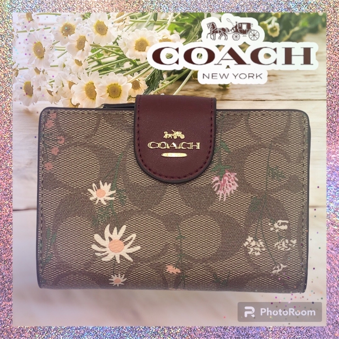 COACH 二つ折り 財布 花柄 シグネチャー-