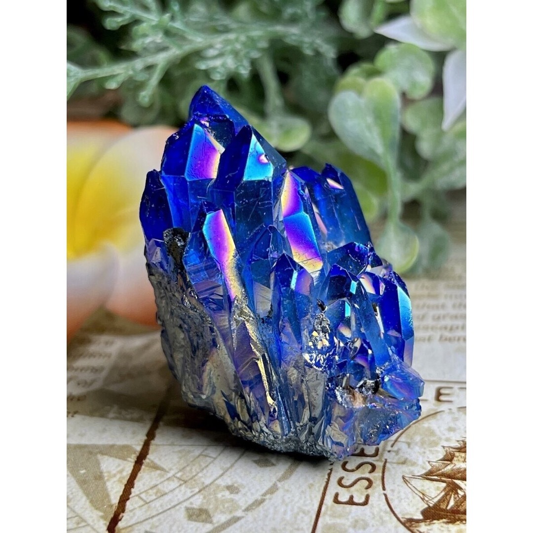 七色の夢✿*:・ ブルー オーラ水晶 クリスタル クラスター 原石-