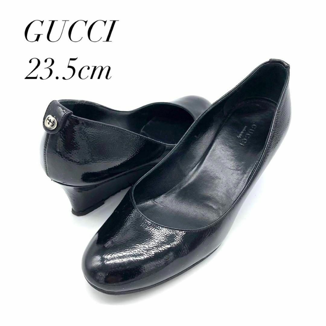 ブランドGUCCI✨️美品✨️ グッチ 23.5cm レザー 黒 ウエッジソール