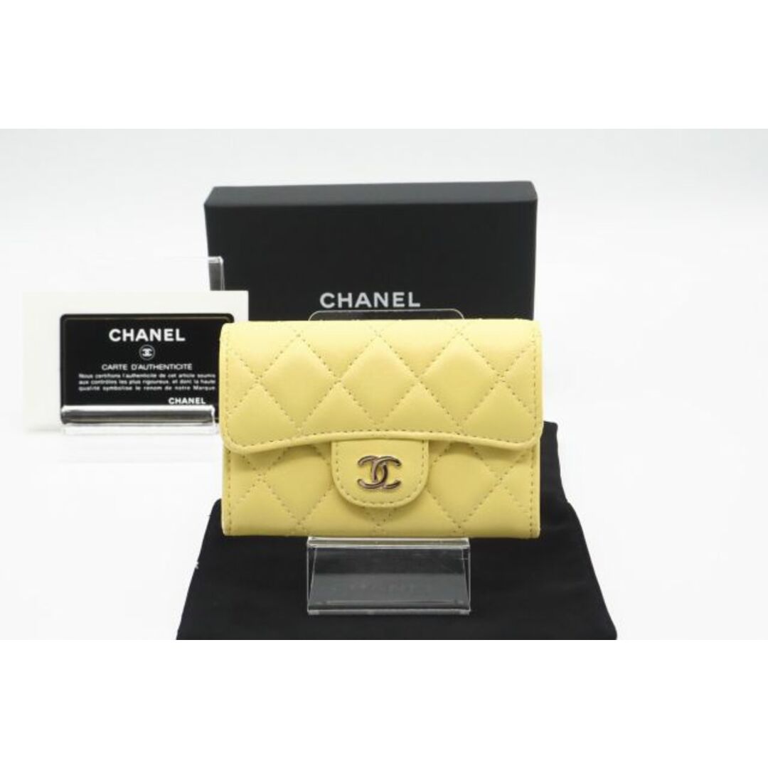 シャネル CHANEL 二つ折り財布 キャビアスキン Wホック イエロー 黄色