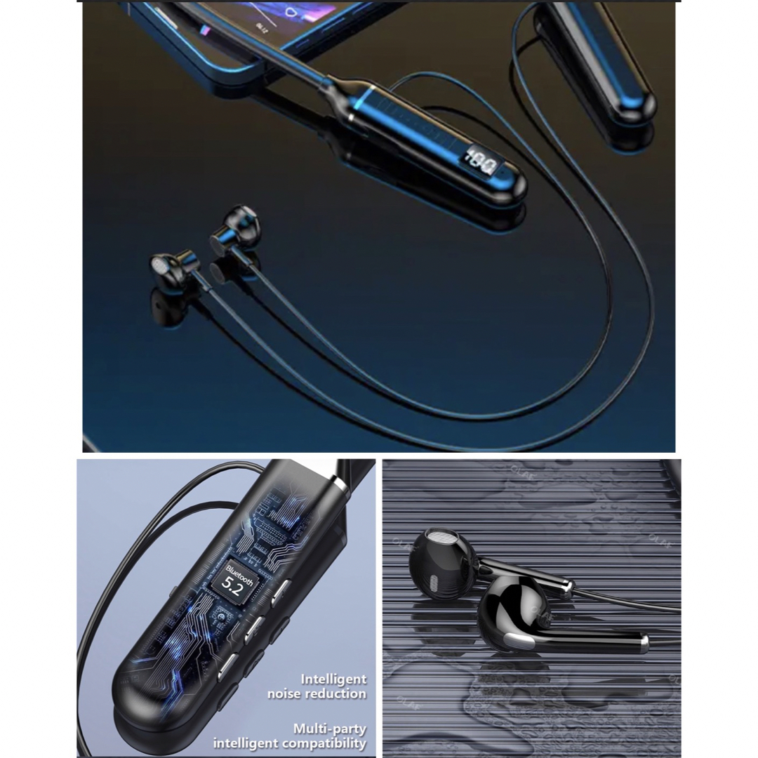 イヤホン　Bluetooth 5.2 IPX5 ワイヤレスイヤホン  ネック スマホ/家電/カメラのオーディオ機器(ヘッドフォン/イヤフォン)の商品写真