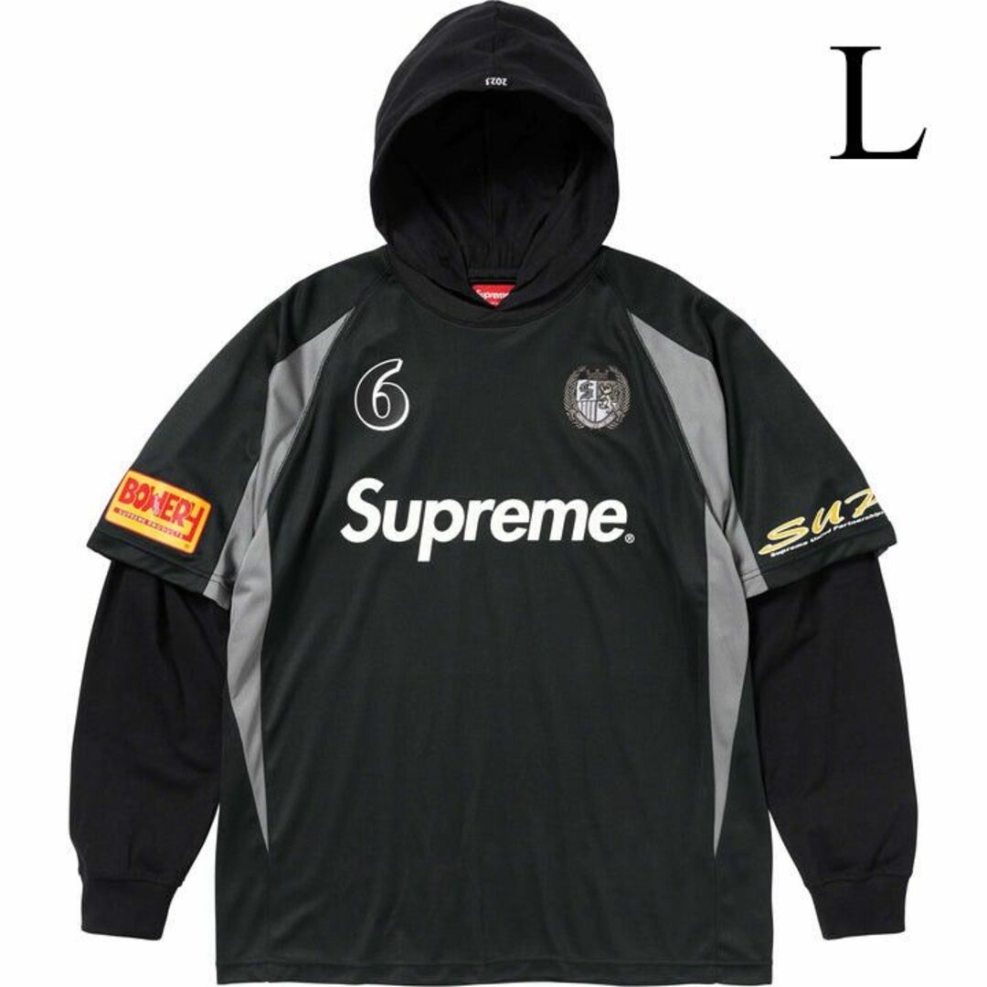 L　SUPREME 23AW Hooded Soccer Jersey 黒