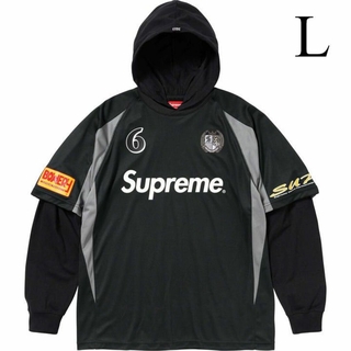 シュプリーム(Supreme)のL　SUPREME 23AW Hooded Soccer Jersey 黒(Tシャツ/カットソー(七分/長袖))