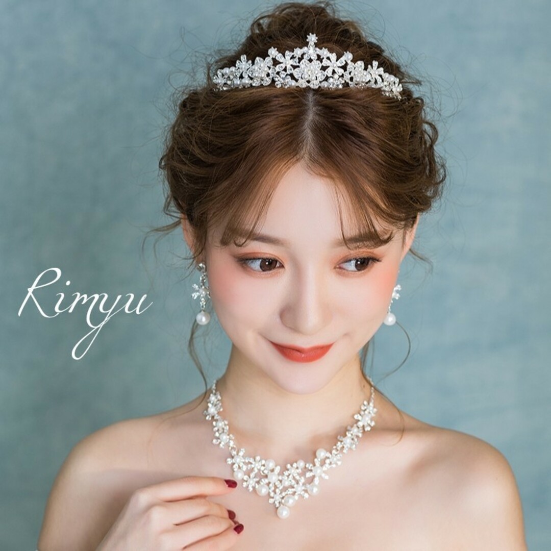 最高品質3点セット ウェディングアクセサリー ティアラ&ピアス