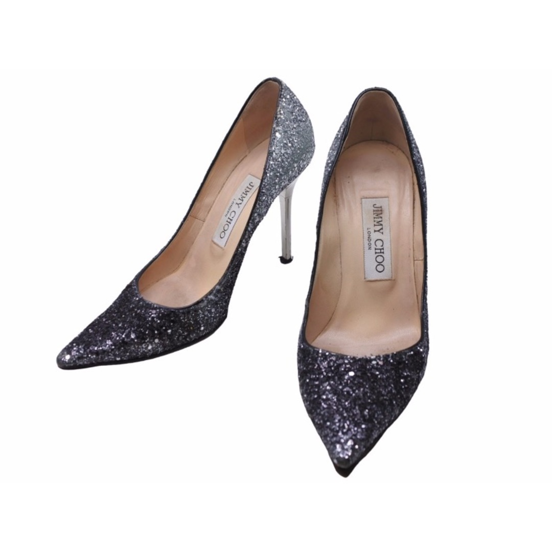 JIMMY CHOO(ジミーチュウ)のJIMMY CHOO ジミーチュウ パンプス ハイヒール グリッターキャンバス シルバー サイズ35 1/2 良品 中古 53084 レディースの靴/シューズ(ハイヒール/パンプス)の商品写真