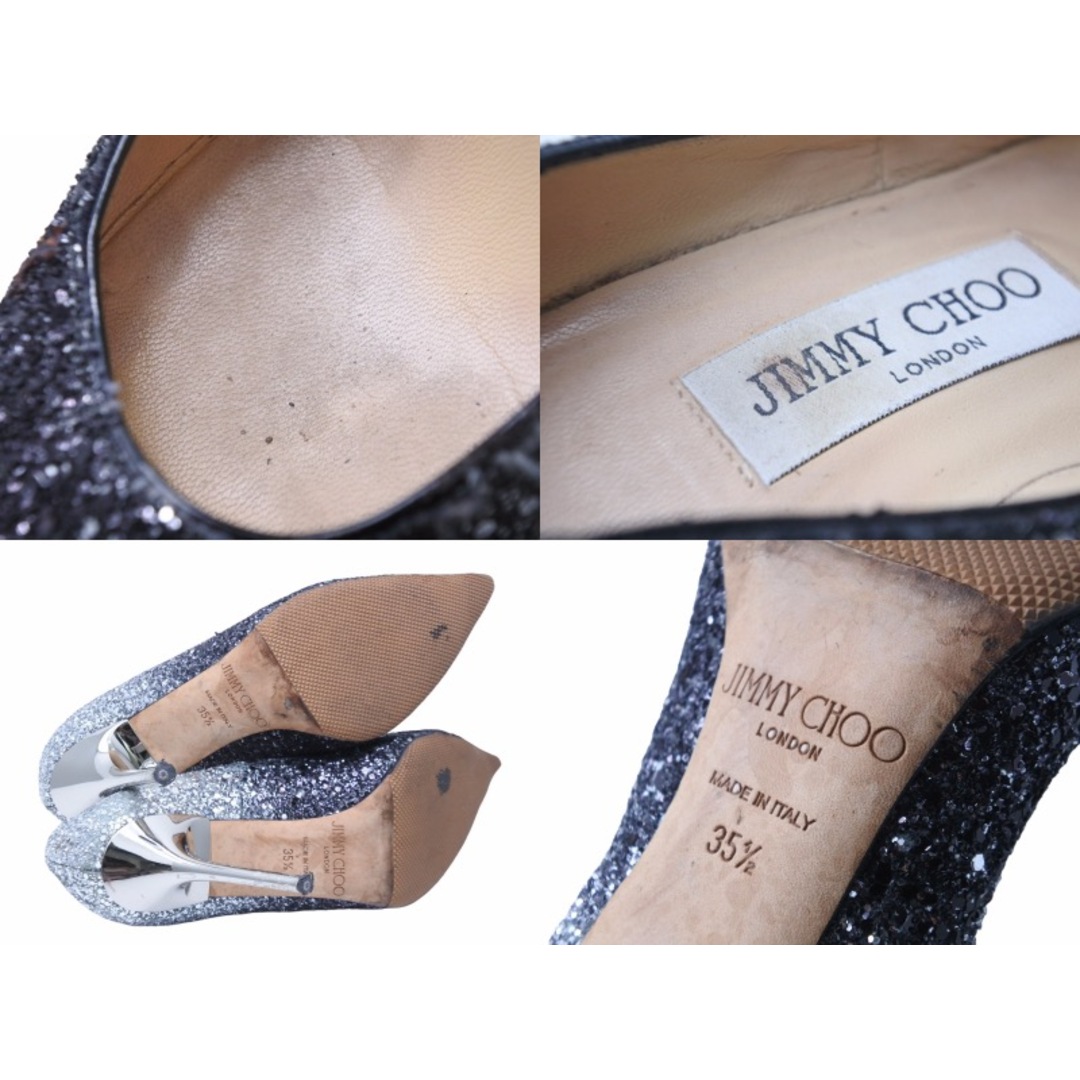 JIMMY CHOO(ジミーチュウ)のJIMMY CHOO ジミーチュウ パンプス ハイヒール グリッターキャンバス シルバー サイズ35 1/2 良品 中古 53084 レディースの靴/シューズ(ハイヒール/パンプス)の商品写真