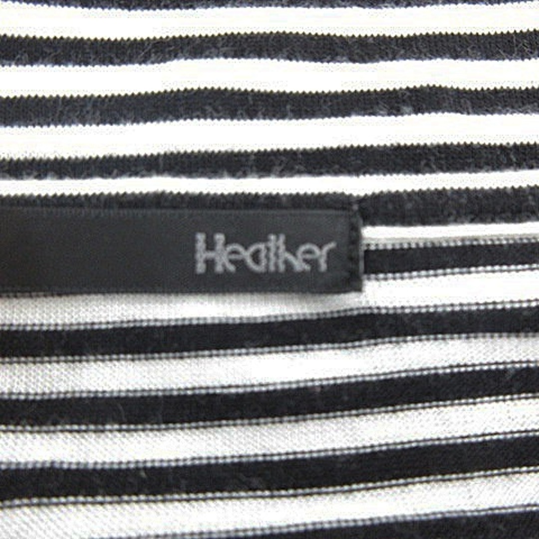 heather(ヘザー)のヘザー カットソー 長袖 ラウンドネック フリル 薄手 ボーダー F 黒 白 レディースのトップス(Tシャツ(長袖/七分))の商品写真