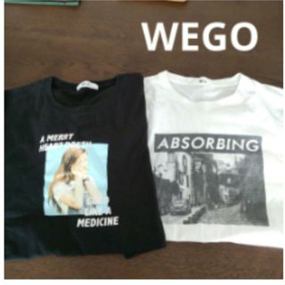 ウィゴー(WEGO)のウィゴー　WEGO　レディース　Tシャツ　2枚　白　黒　プリント　S(Tシャツ(半袖/袖なし))