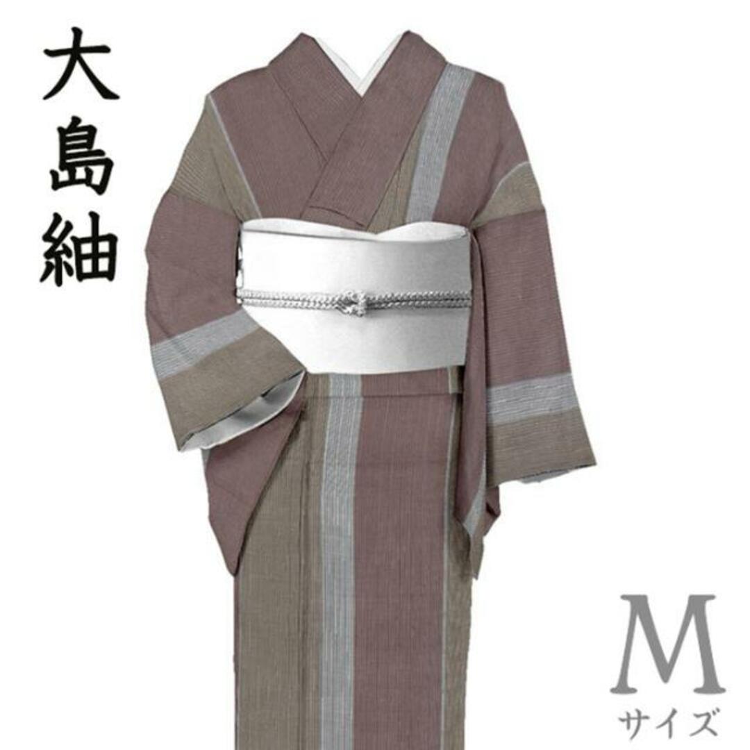 着物だいやす SALE136□本場大島紬□色大島 縞 グレー 身長サイズ:M