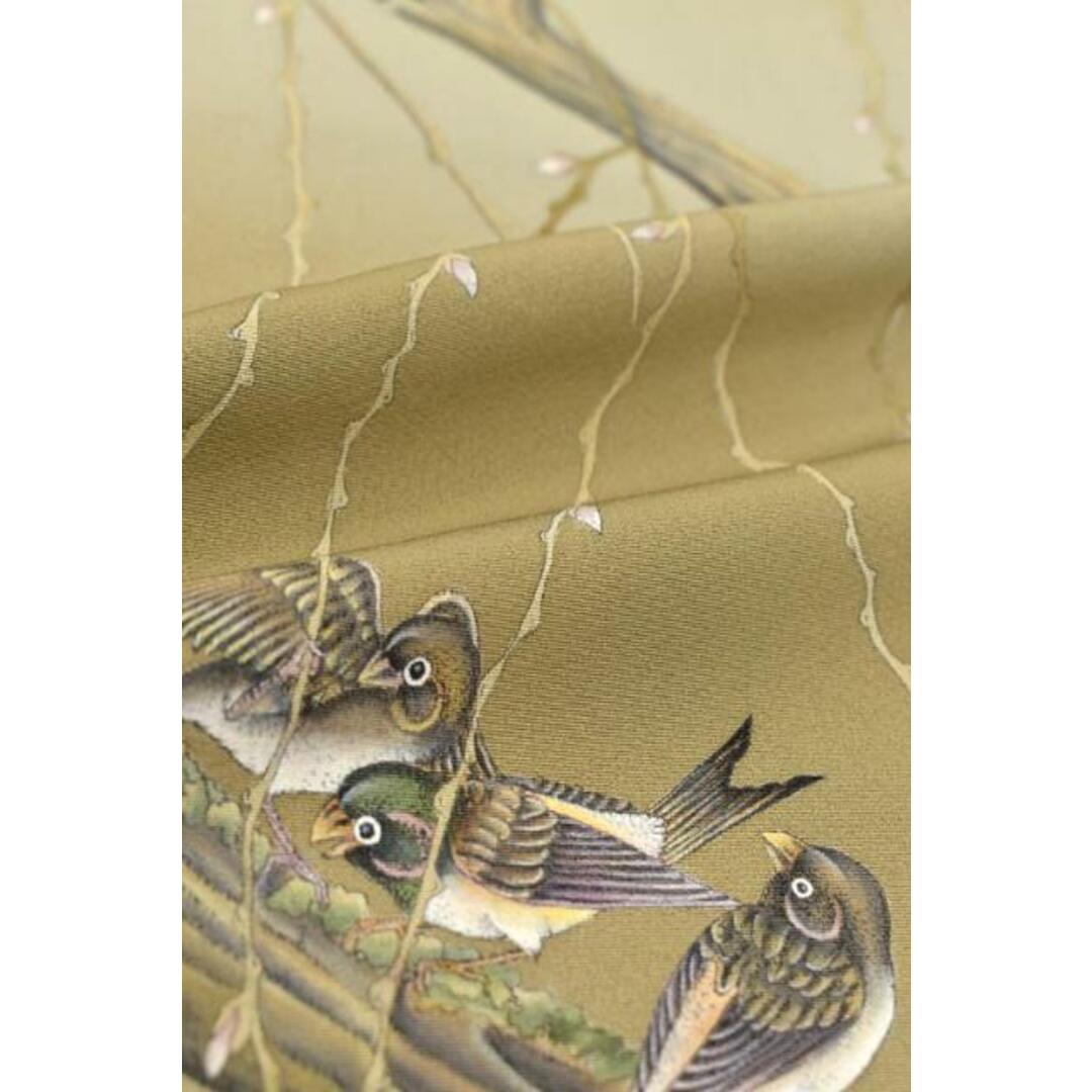 着物だいやす SALE178■訪問着■手描き 枝垂れ桜に雀 作家落款入 特選 身長サイズ:L【正絹】【仕立て上がり着物】