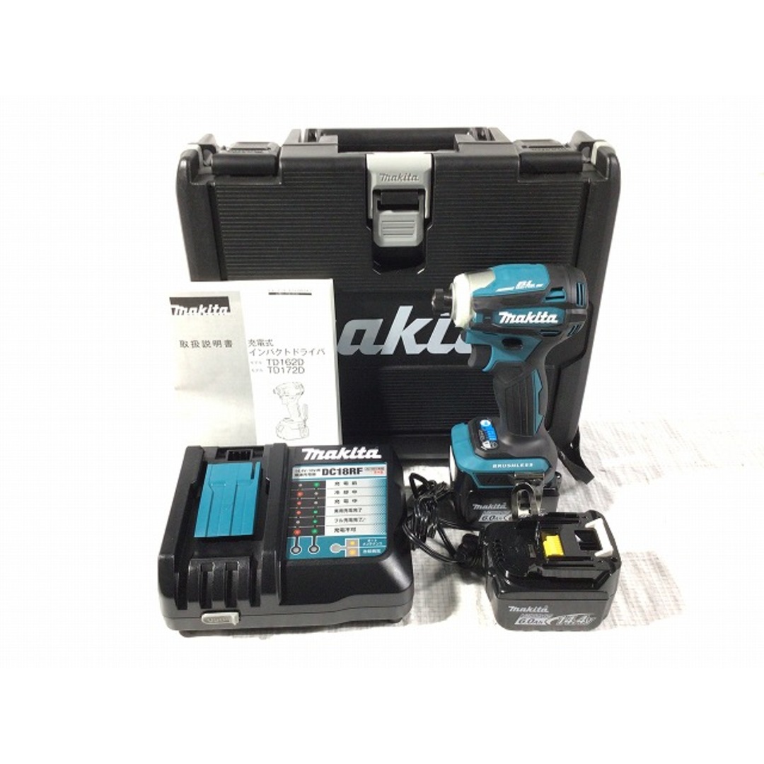 工具☆未使用品☆makita マキタ 14.4V 充電式インパクトドライバー TD162DRGX 青/ブルー バッテリー2個(14.4V 6.0Ah) 充電器 ケース付 76952