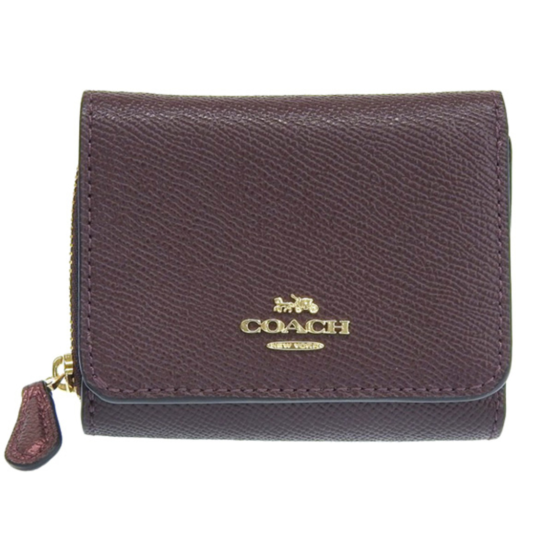 美品 コーチ COACH レザー 三つ折り コンパクトウォレット パープル Y02144