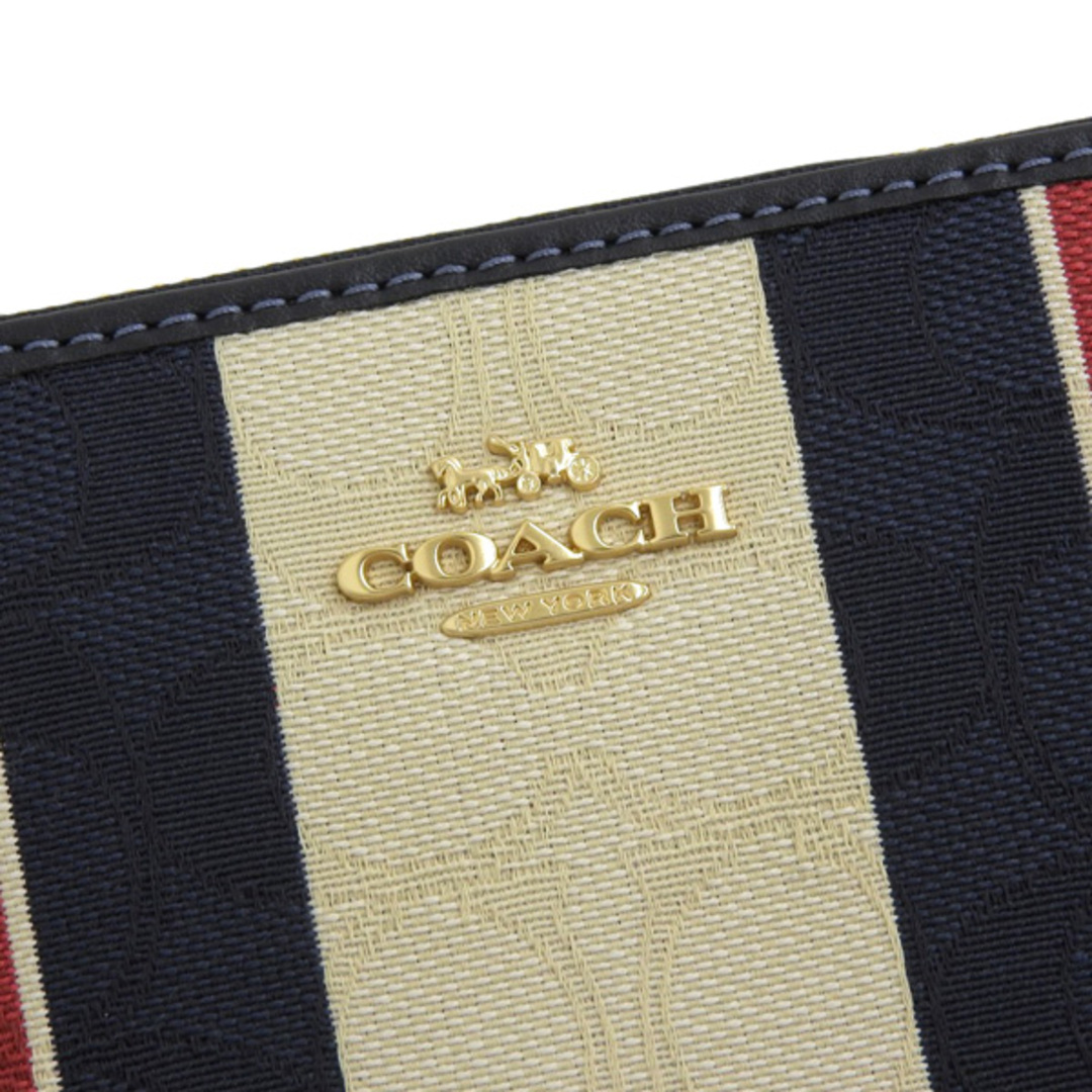 美品 コーチ COACH シグネチャーストライプ キャンバス ラウンドファスナー長財布 トリコロール ホワイト×ネイビー×レッド Y02149